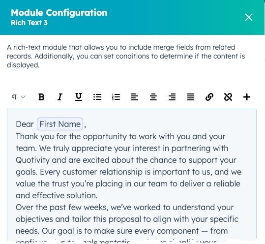 Cover letter text