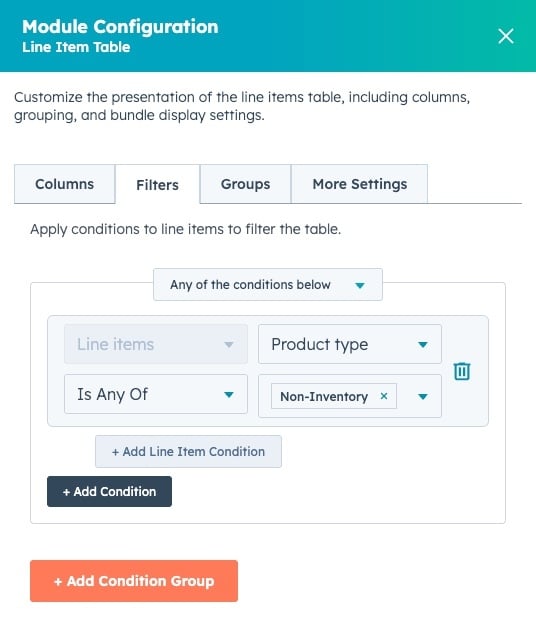 Line item filters